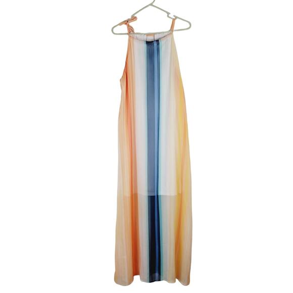 New York and Company sleeveless rainbow striped flowy maxi dress size Medium - Picture 1 of 9
